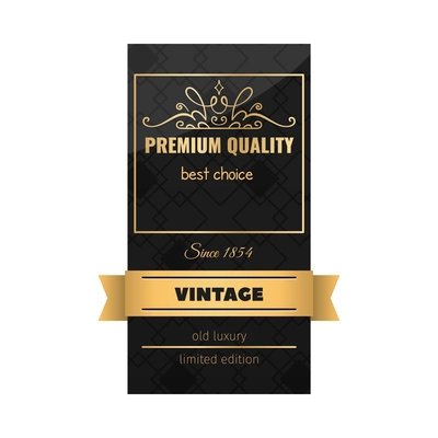 Retro luxury black and golden label composition with isolated sticker for alcoholic beverage drink bottle vector illustration