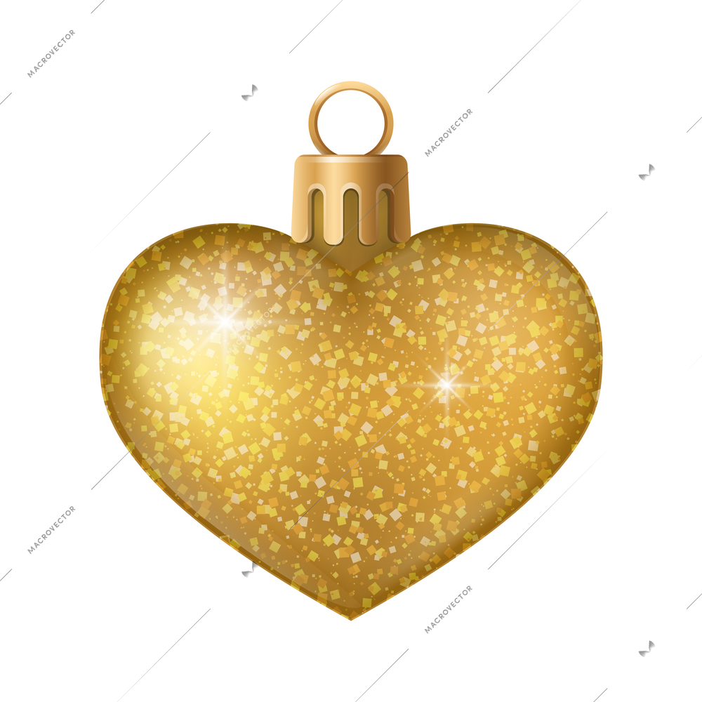 Realistic christmas tree toy composition with heart shaped christmas ornament with spangles vector illustration