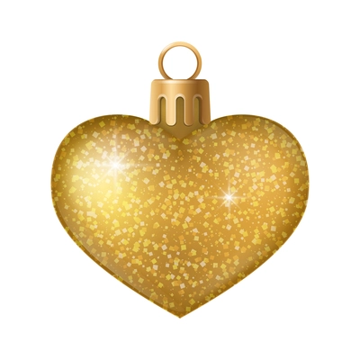 Realistic christmas tree toy composition with heart shaped christmas ornament with spangles vector illustration