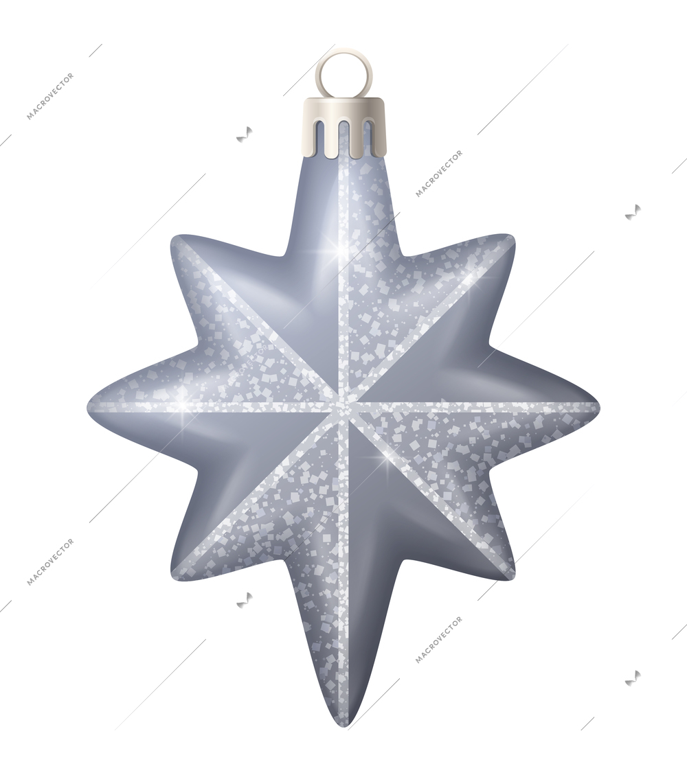 Realistic christmas tree toy composition with star shaped christmas ornament with spangles vector illustration