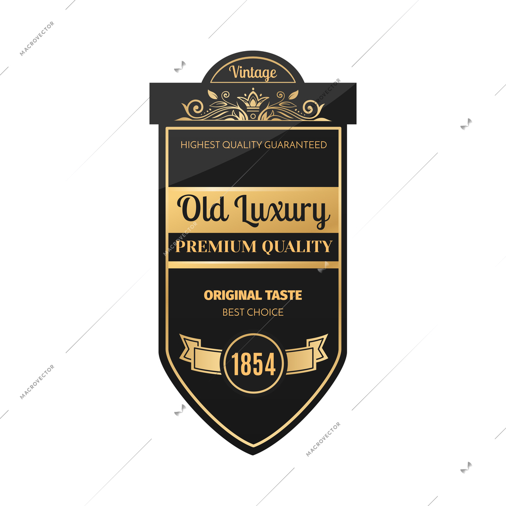 Retro luxury black and golden label composition with isolated sticker for alcoholic beverage drink bottle vector illustration