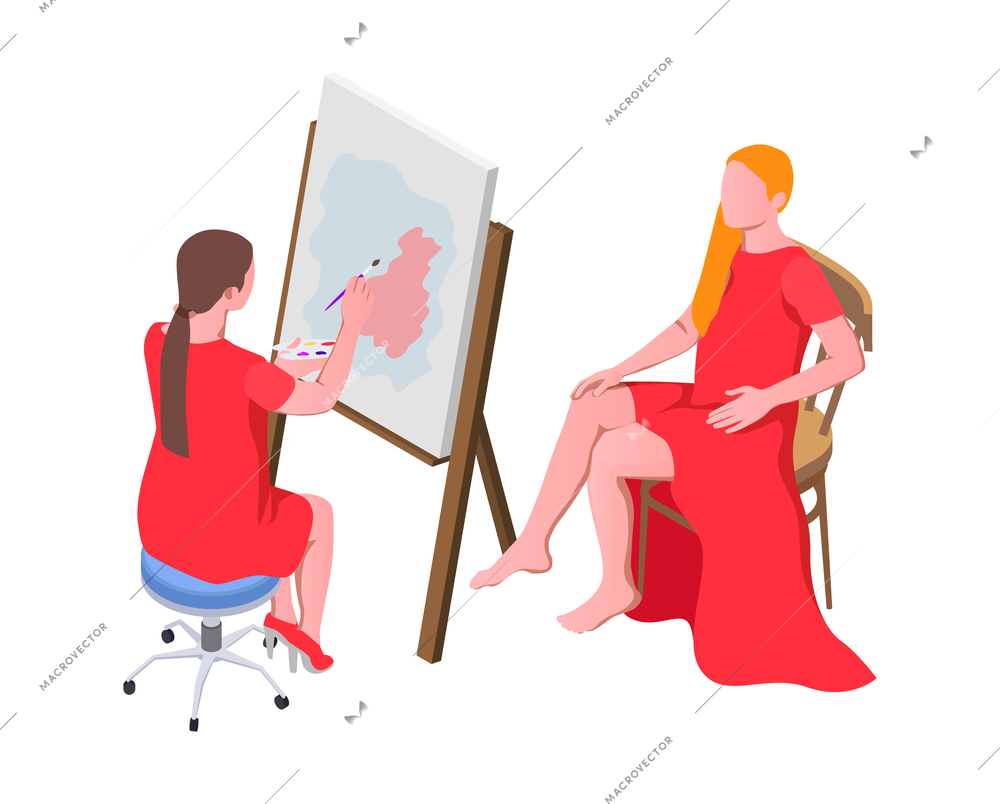 Creative people professions artist isometric composition with female character drawing picture of woman vector illustration