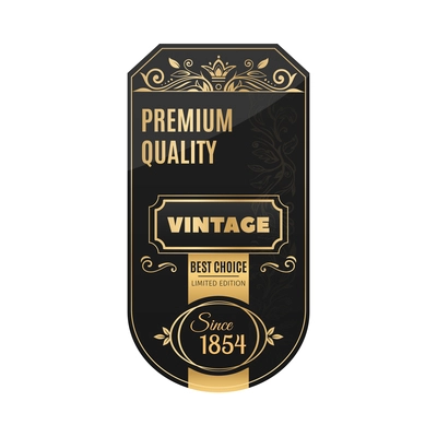 Retro luxury black and golden label composition with isolated sticker for alcoholic beverage drink bottle vector illustration