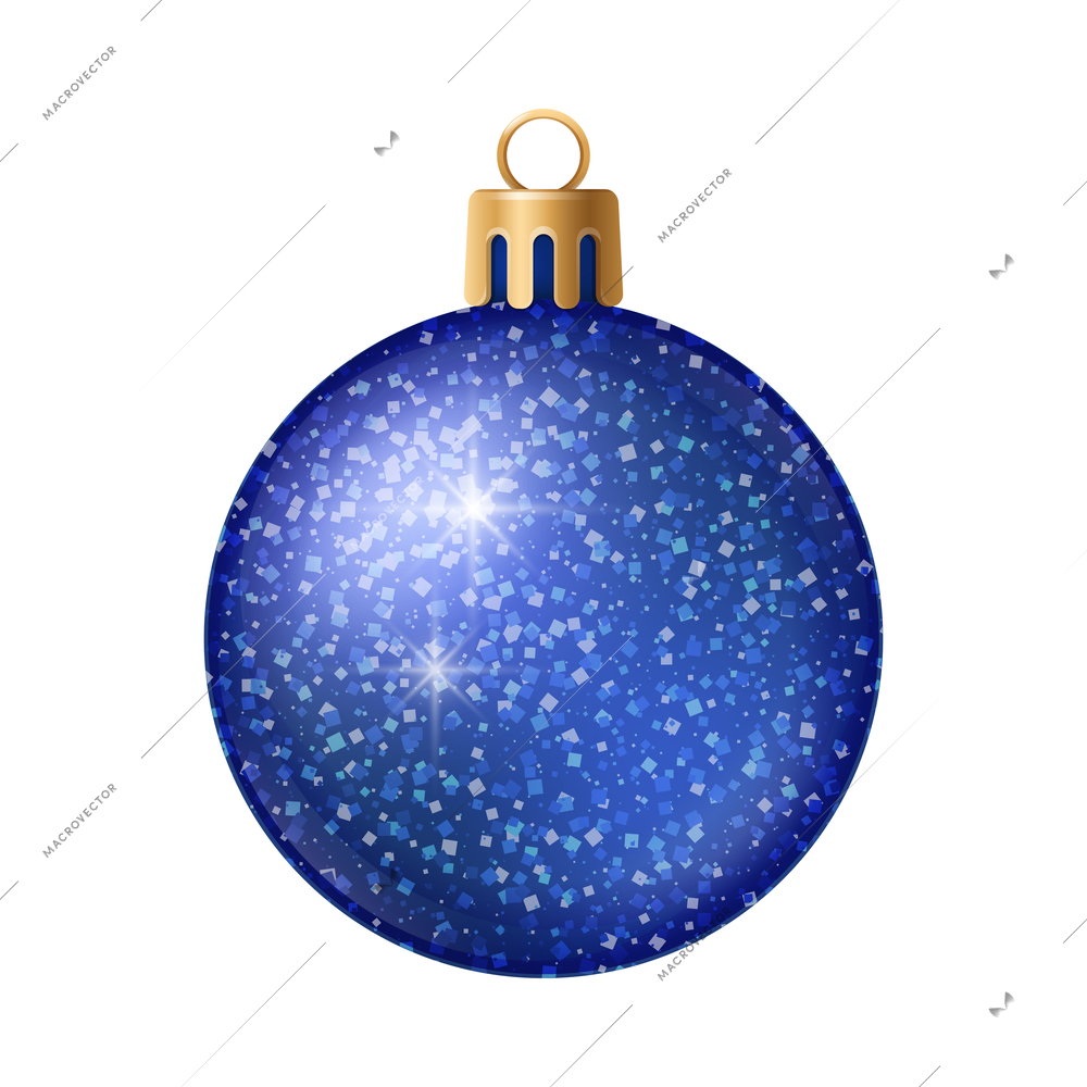 Realistic christmas tree toy composition with ball shaped christmas ornament with spangles vector illustration