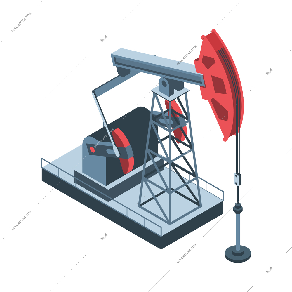 Isometric oil petroleum industry composition with isolated image of oil pump on blank background vector illustration