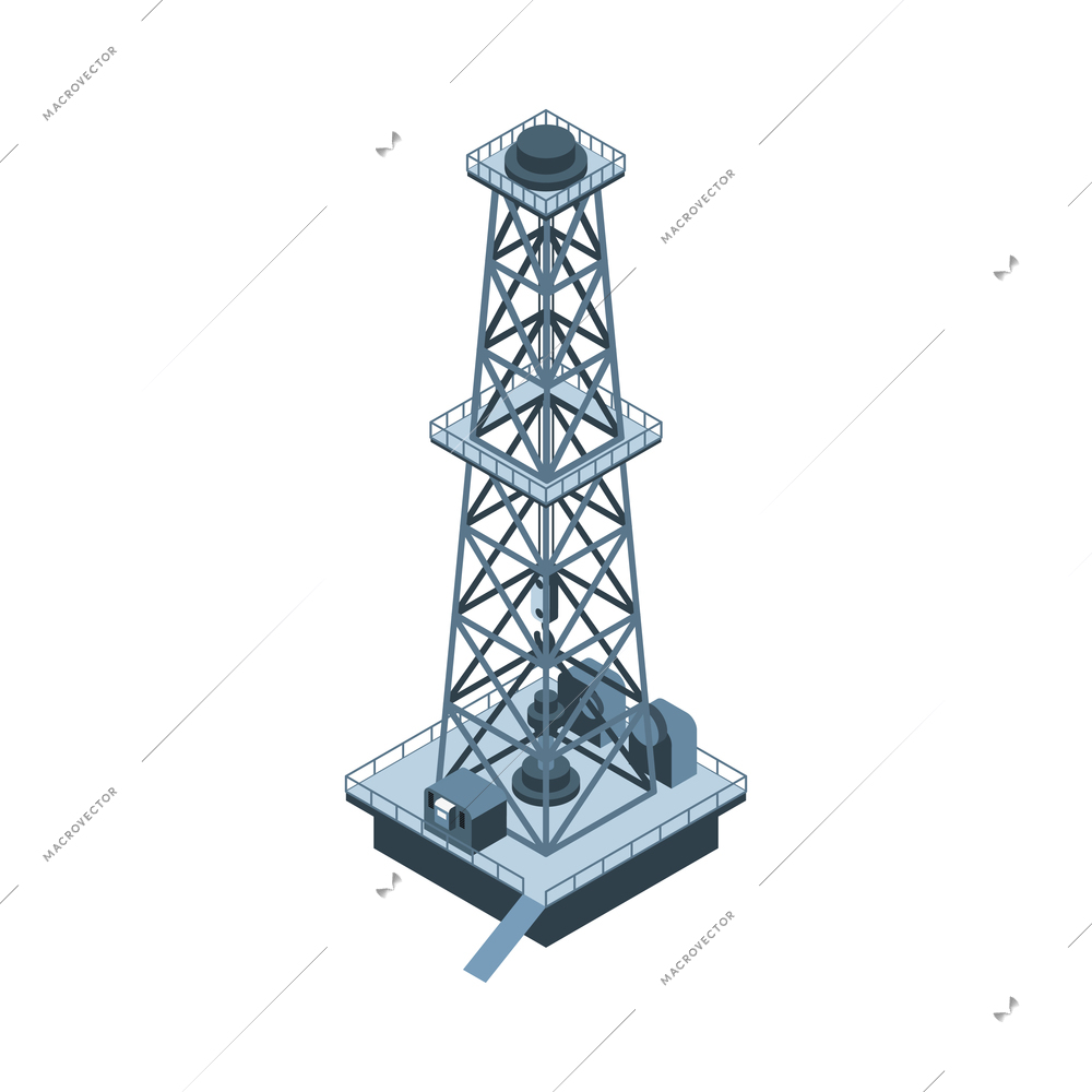 Isometric oil petroleum industry composition with isolated image of oil derrick on blank background vector illustration