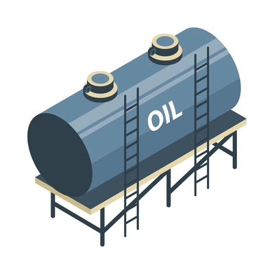 Isometric oil petroleum industry composition with isolated image of oil cistern on blank background vector illustration