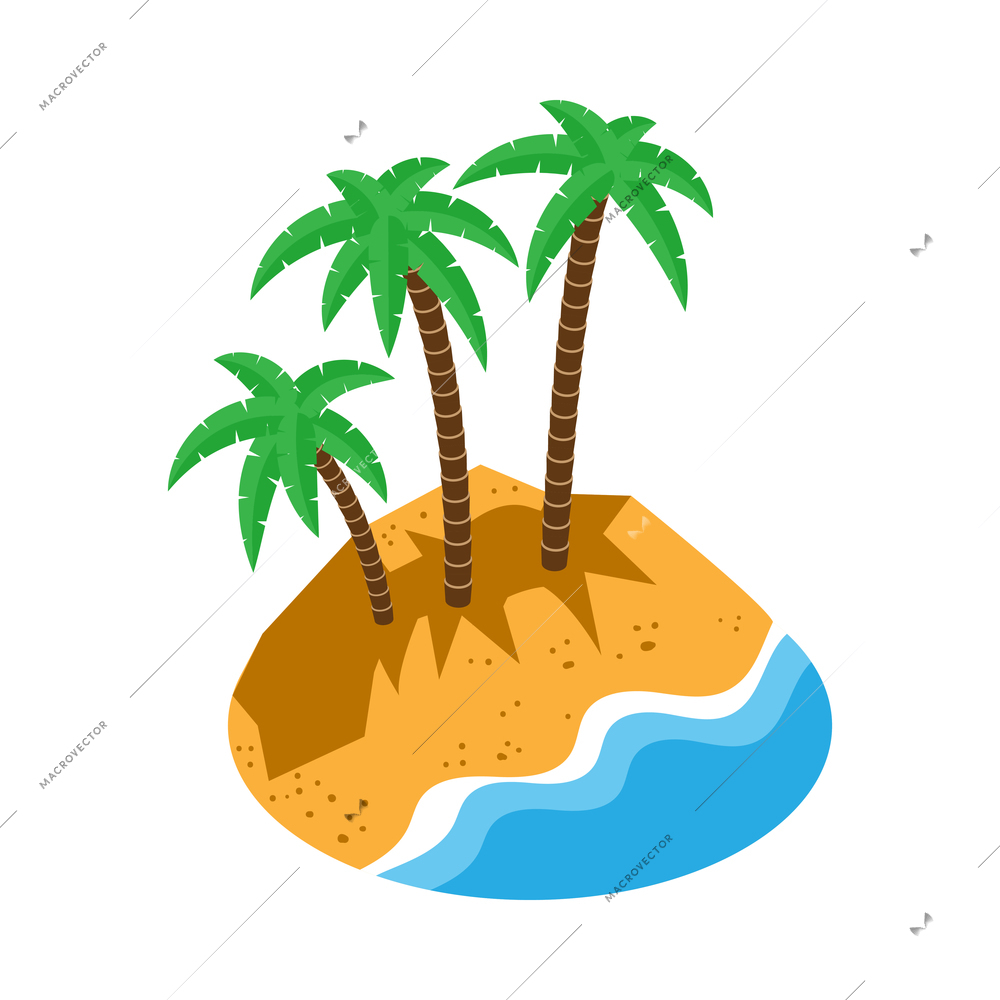 Isometric tourist agency composition with isolated images of palms on beach with sea on blank background vector illustration
