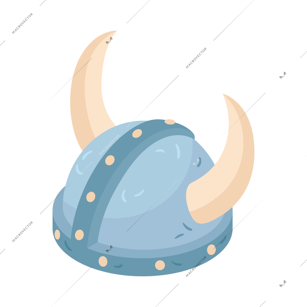 Isometric viking composition with isolated image of metal helmet with horns on blank background vector illustration