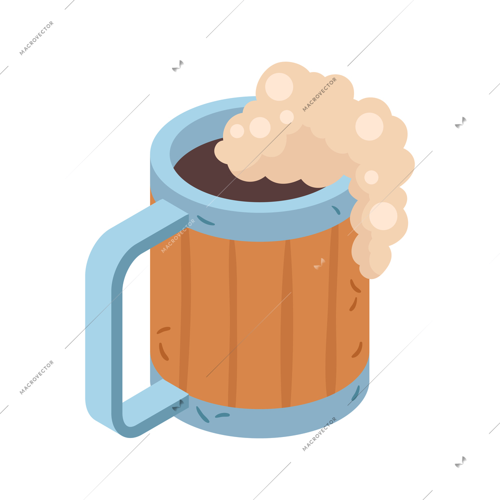 Isometric viking composition with isolated image of beer mug with foam on blank background vector illustration