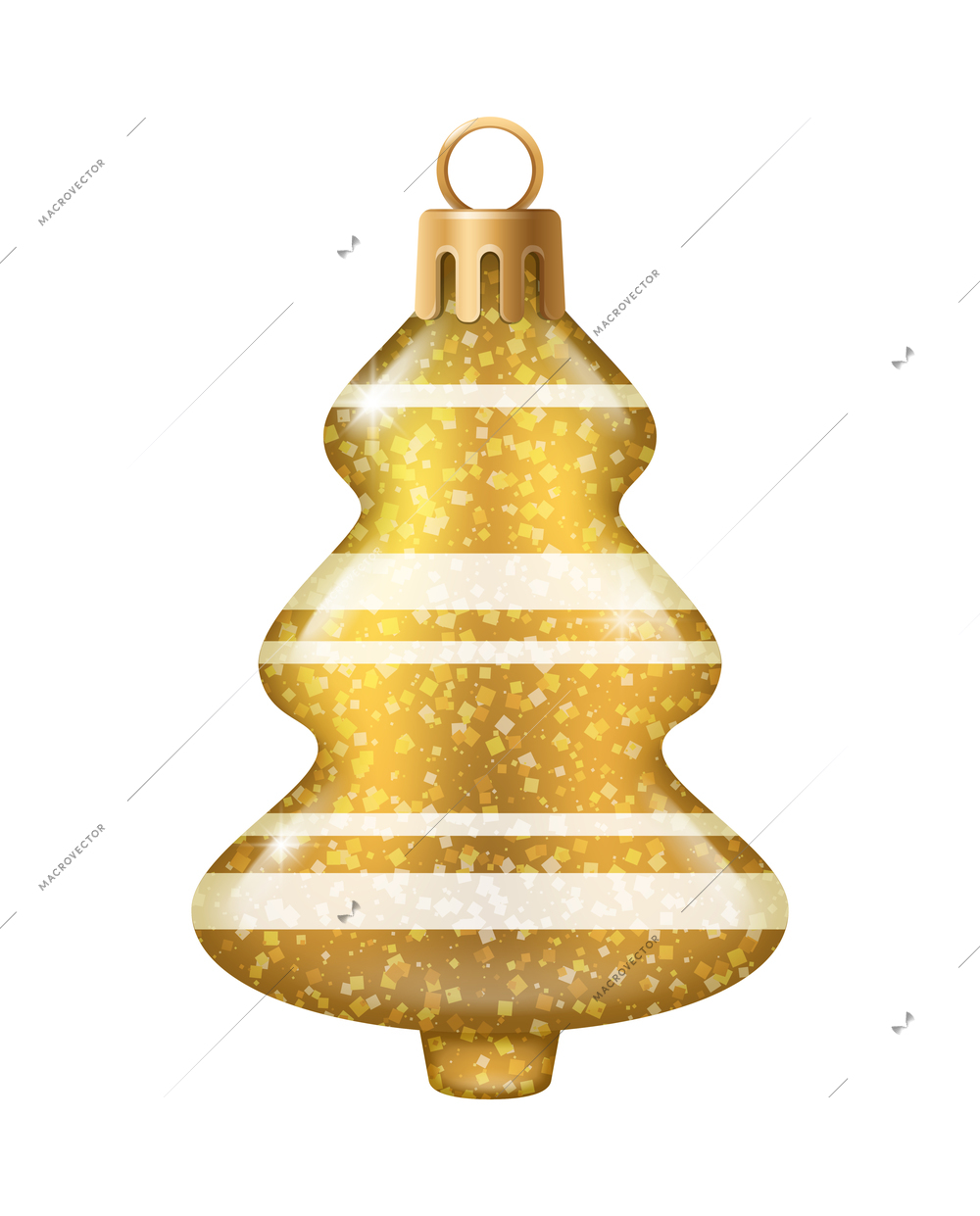 Realistic christmas tree toy composition with new year tree shaped christmas ornament with stripes vector illustration