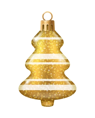 Realistic christmas tree toy composition with new year tree shaped christmas ornament with stripes vector illustration