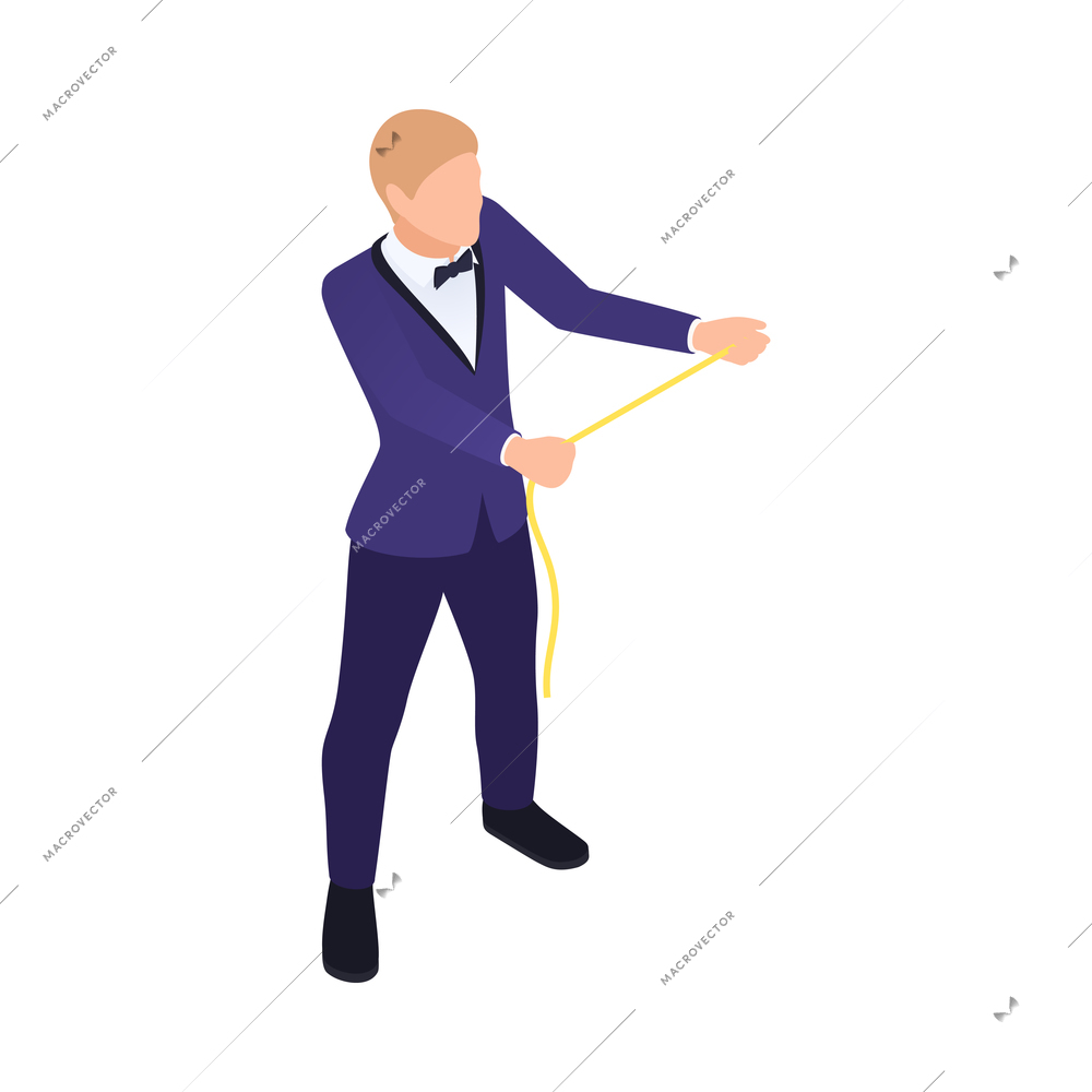 Fashion studio tailor atelier isometric composition with isolated character of designer holding tape vector illustration