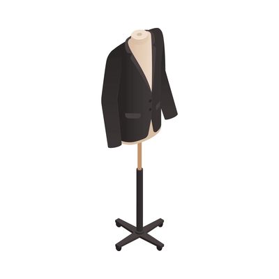 Fashion studio tailor atelier isometric composition with isolated male body mannequin with jacket vector illustration