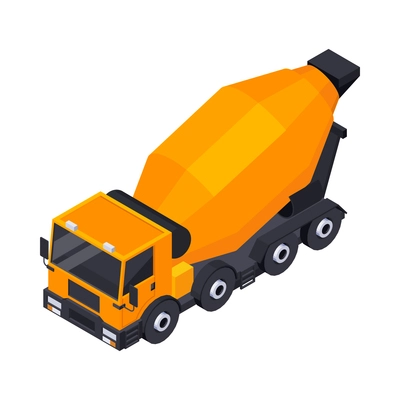 Road construction isometric composition with isolated image of orange truck vector illustration