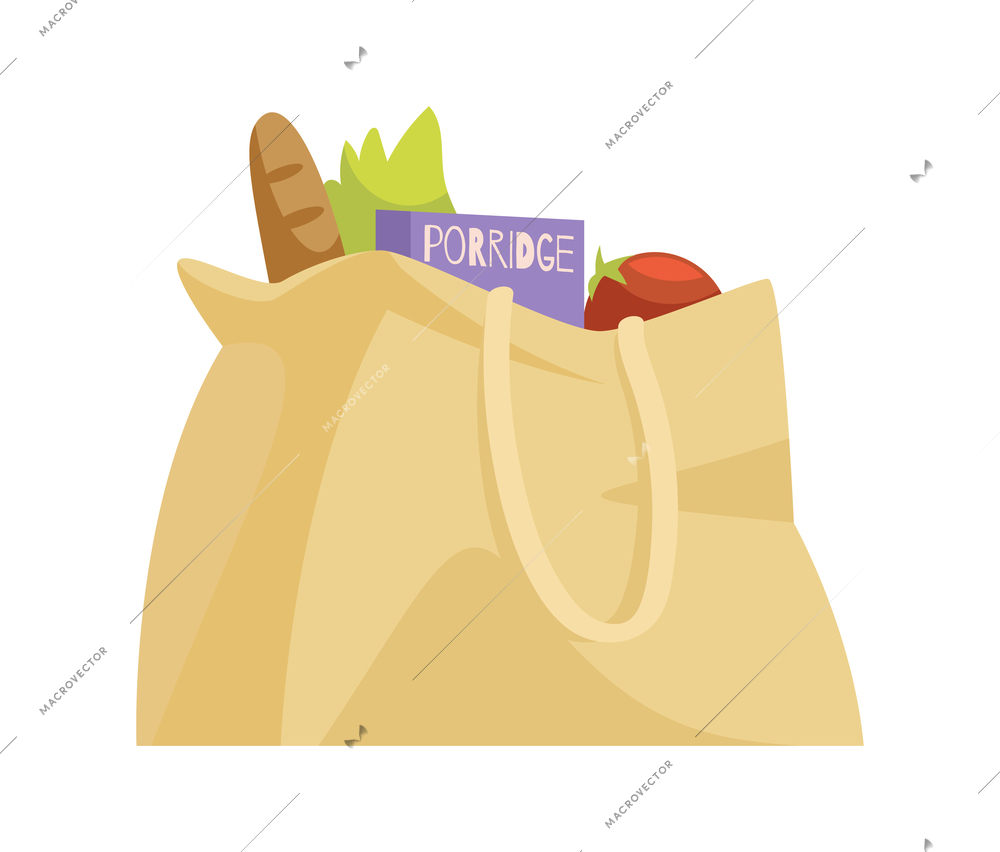 Eco zero waste sorting composition with isolated image of organic bag with grocery products vector illustration