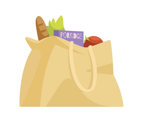 Eco zero waste sorting composition with isolated image of organic bag with grocery products vector illustration