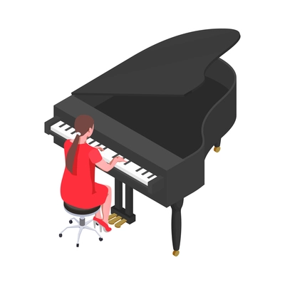 Creative people professions artist isometric composition with female character playing grand piano vector illustration