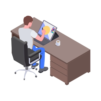 Creative people professions artist isometric composition with male character drawing on big tablet screen vector illustration