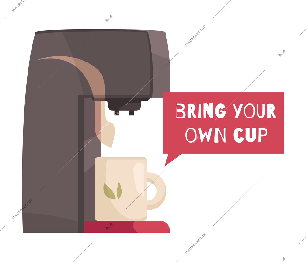 Eco zero waste sorting composition with own cup and coffee machine with text bubble vector illustration