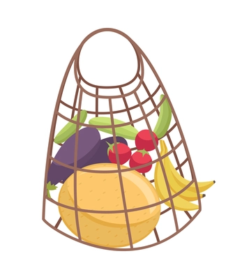 Eco zero waste sorting composition with image of string bag filled with ripe fruits vector illustration