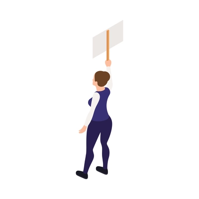 Trade labor union employee right protection composition with isometric person defending their rights holding placard vector illustration