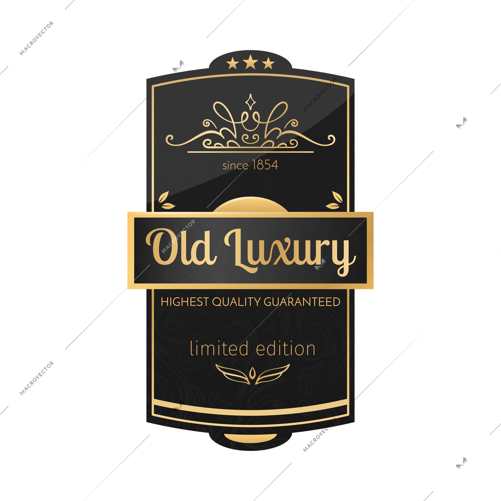 Retro luxury black and golden label composition with isolated sticker for alcoholic beverage drink bottle vector illustration