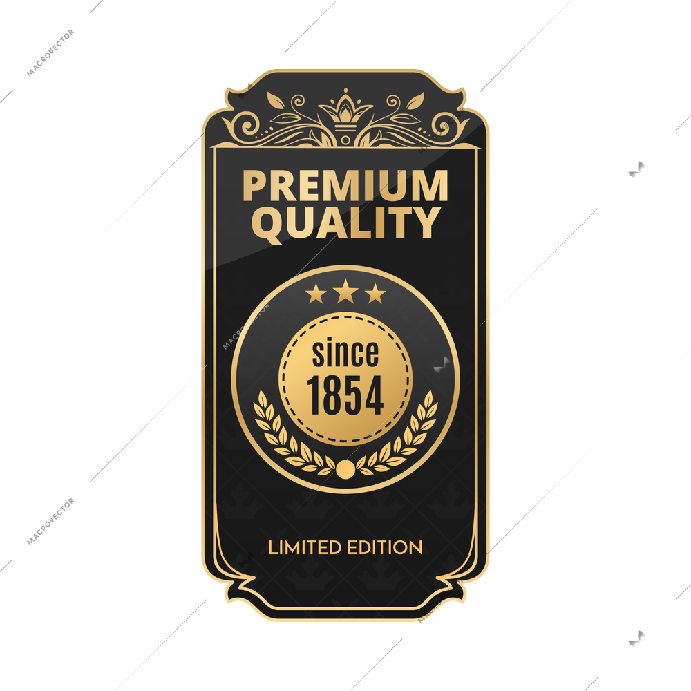 Retro luxury black and golden label composition with isolated sticker for alcoholic beverage drink bottle vector illustration