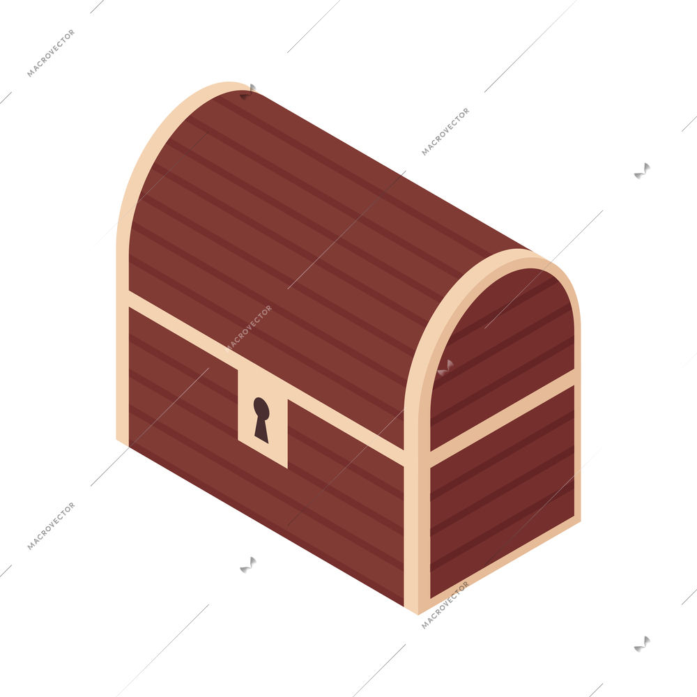 Isometric viking composition with isolated image of wooden treasure chest on blank background vector illustration