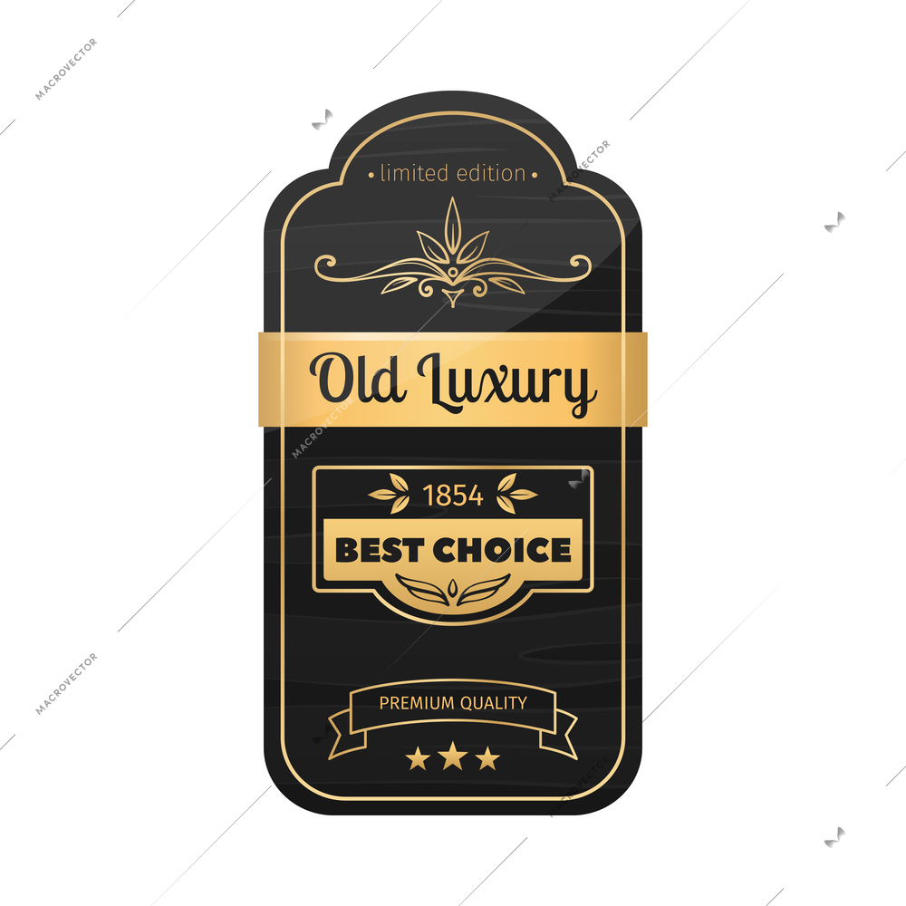 Retro luxury black and golden label composition with isolated sticker for alcoholic beverage drink bottle vector illustration