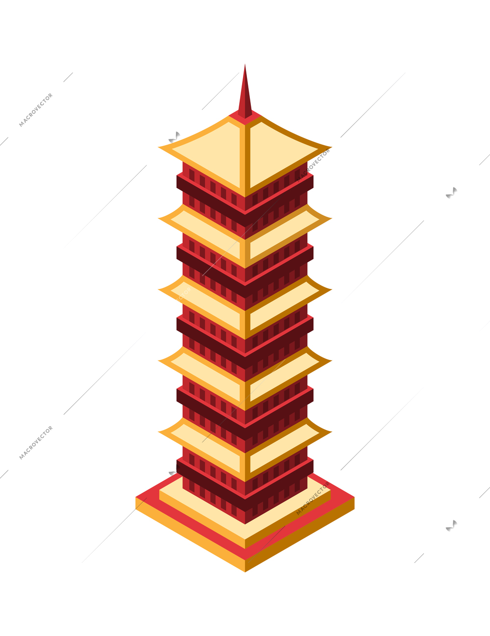 Isometric tourist agency composition with isolated image of medieval japanese pagoda on blank background vector illustration