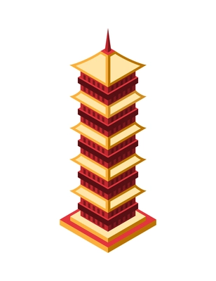 Isometric tourist agency composition with isolated image of medieval japanese pagoda on blank background vector illustration