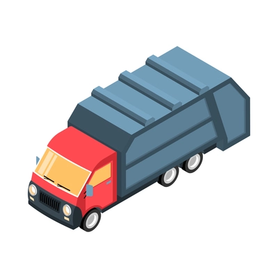 Isometric garbage waste recycling composition with isolated image of refuse collection truck vector illustration