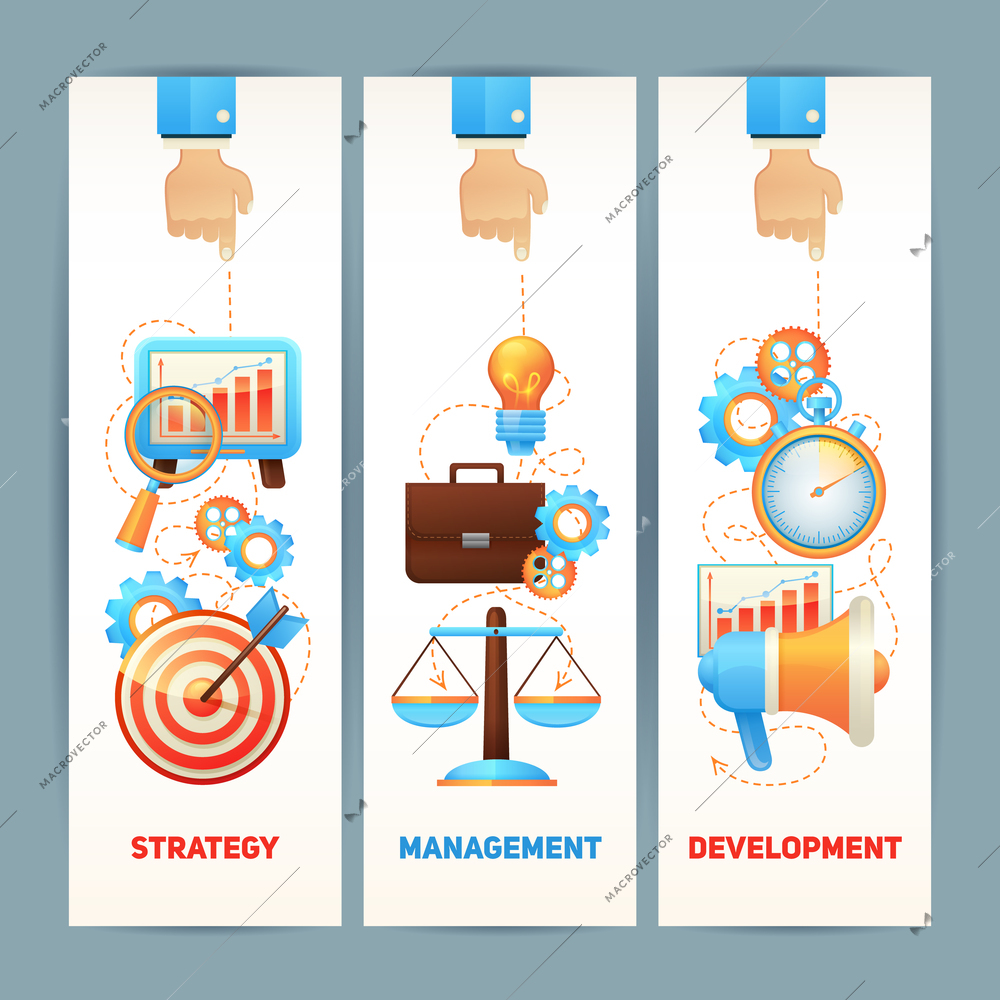 SEO marketing optimization strategy management development vertical banner set isolated vector illustration