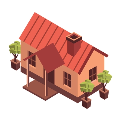 Mortgage isometric composition with isolated image of house with polygonal potted trees vector illustration