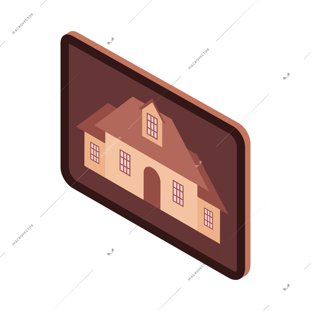 Mortgage isometric composition with isolated image of gadget with flat picture of house vector illustration