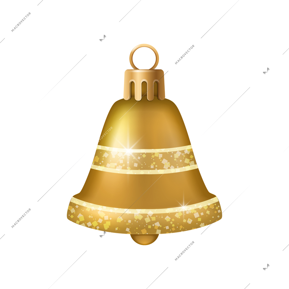 Realistic christmas tree toy composition with bell shaped christmas ornament vector illustration