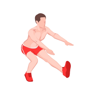 Workout isometric people composition with character of male athlete doing squats vector illustration