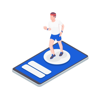Telemedicine digital health isometric composition with character of jogging athlete on top of smartphone vector illustration