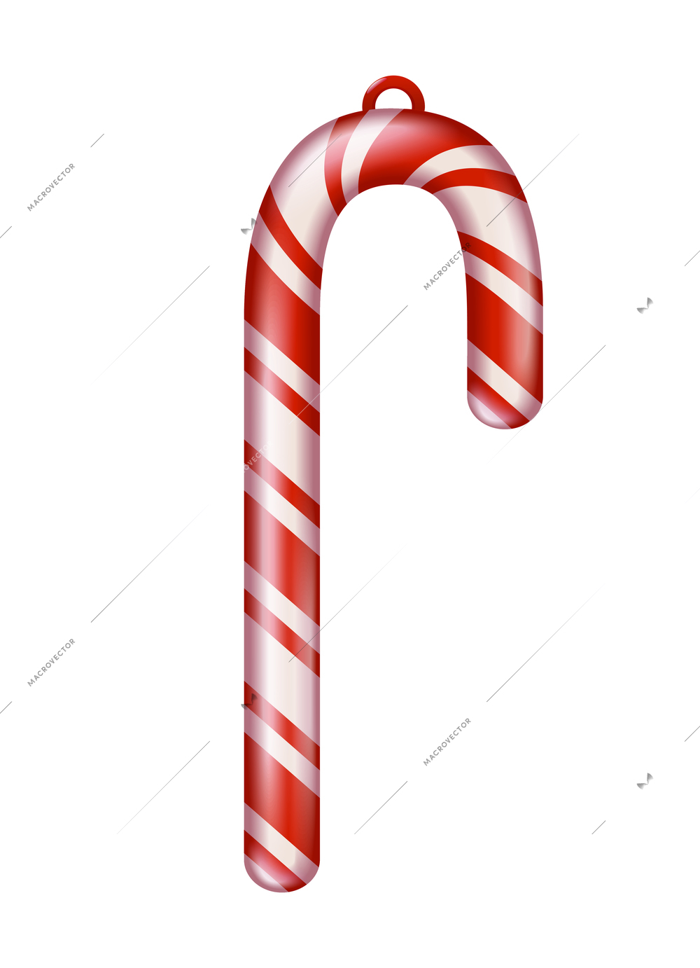 Realistic christmas tree toy composition with sweet candy stick shaped christmas ornament vector illustration