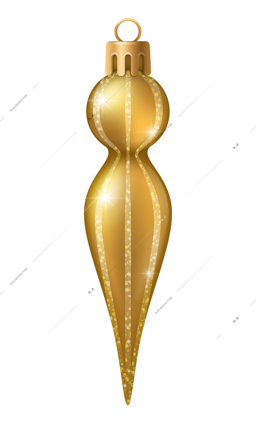 Realistic christmas tree toy composition with ball icicle shaped christmas ornament with spangles vector illustration