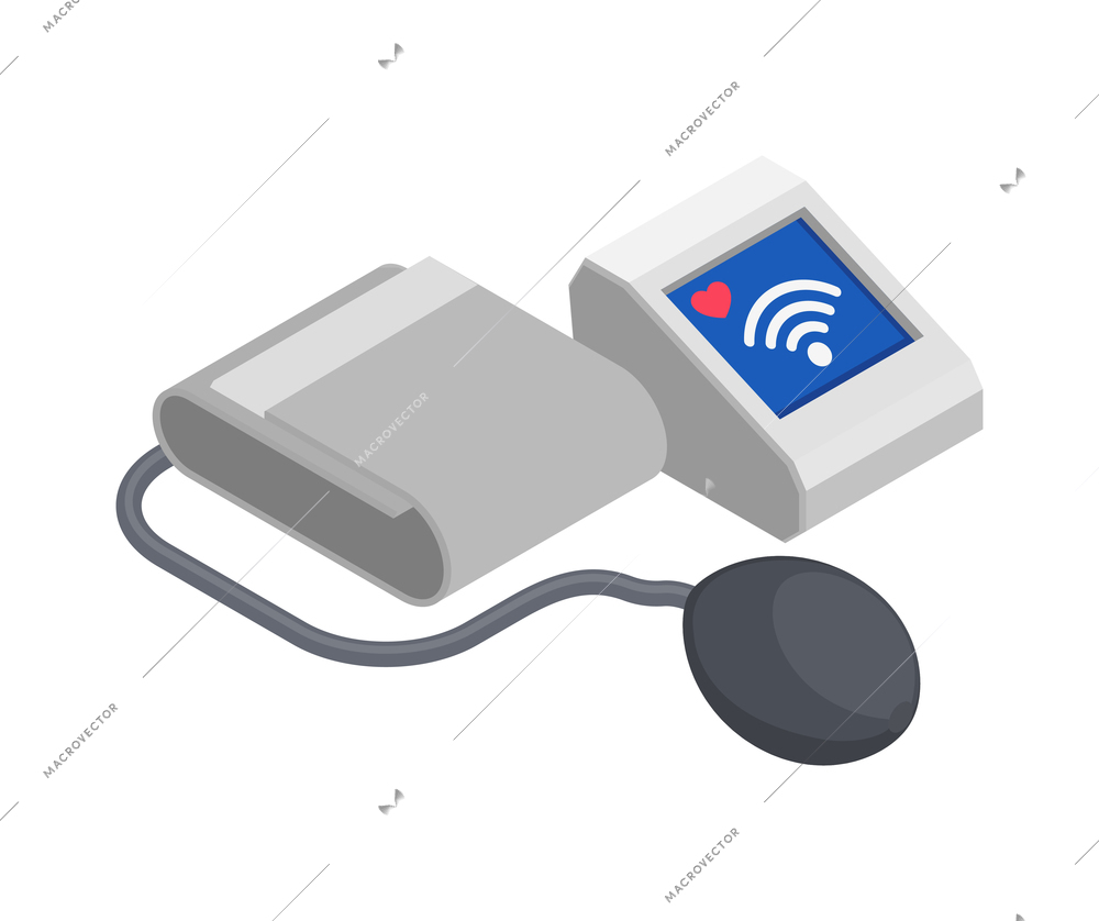 Telemedicine digital health isometric composition with image of pulsimeter with pipes and wireless sign vector illustration