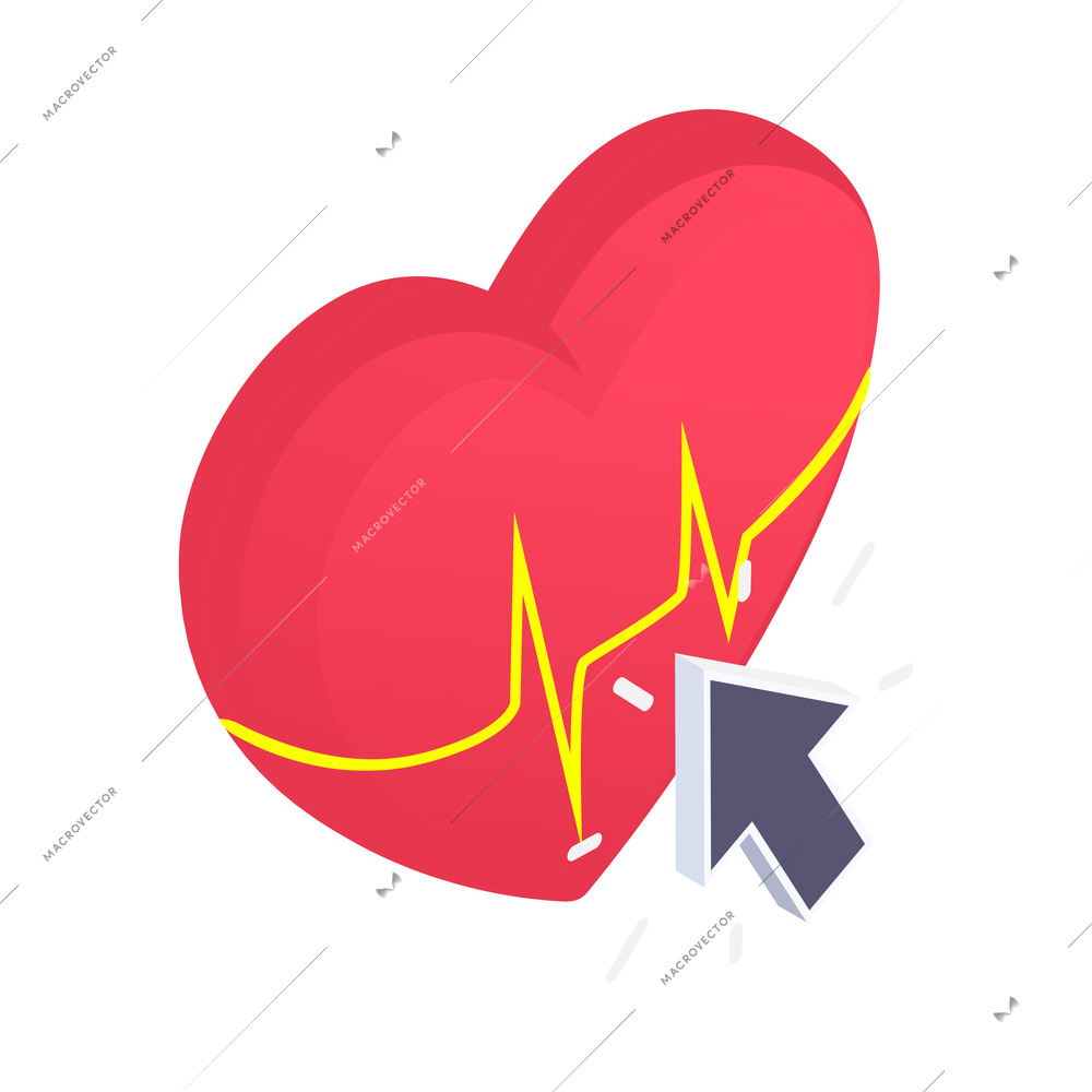 Telemedicine digital health isometric composition with image of heart with cardiogram and computer cursor vector illustration