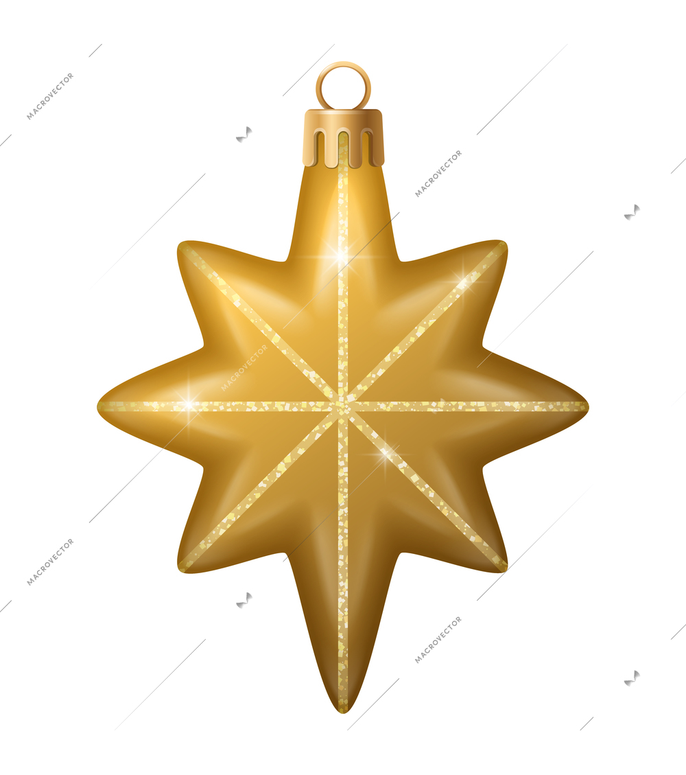 Realistic christmas tree toy composition with star shaped christmas ornament with spangles vector illustration