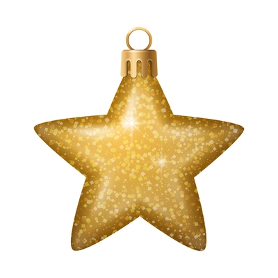 Realistic christmas tree toy composition with star shaped christmas ornament with spangles vector illustration