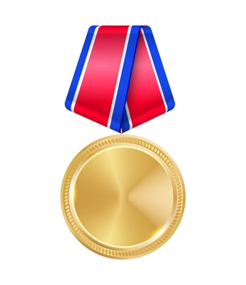 Award medal realistic composition with isolated image of circle shaped medal on blank background vector illustration