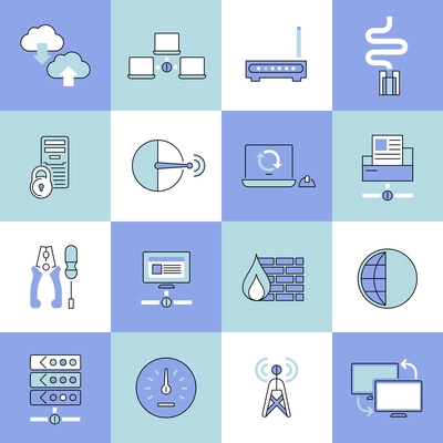 Network data security web technology flat line icons set isolated vector illustration