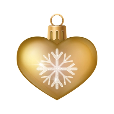 Realistic christmas tree toy composition with heart shaped christmas ornament with snowflake vector illustration