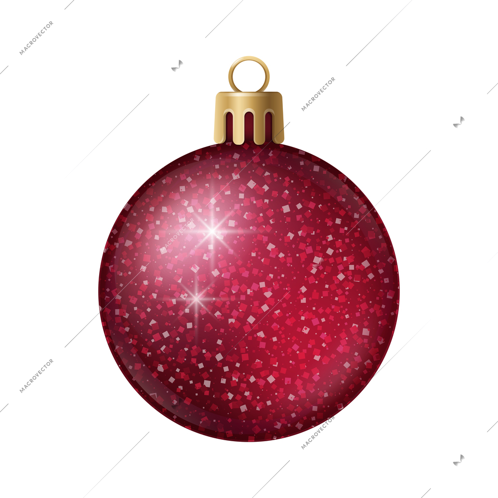 Realistic christmas tree toy composition with ball shaped christmas ornament with spangles vector illustration