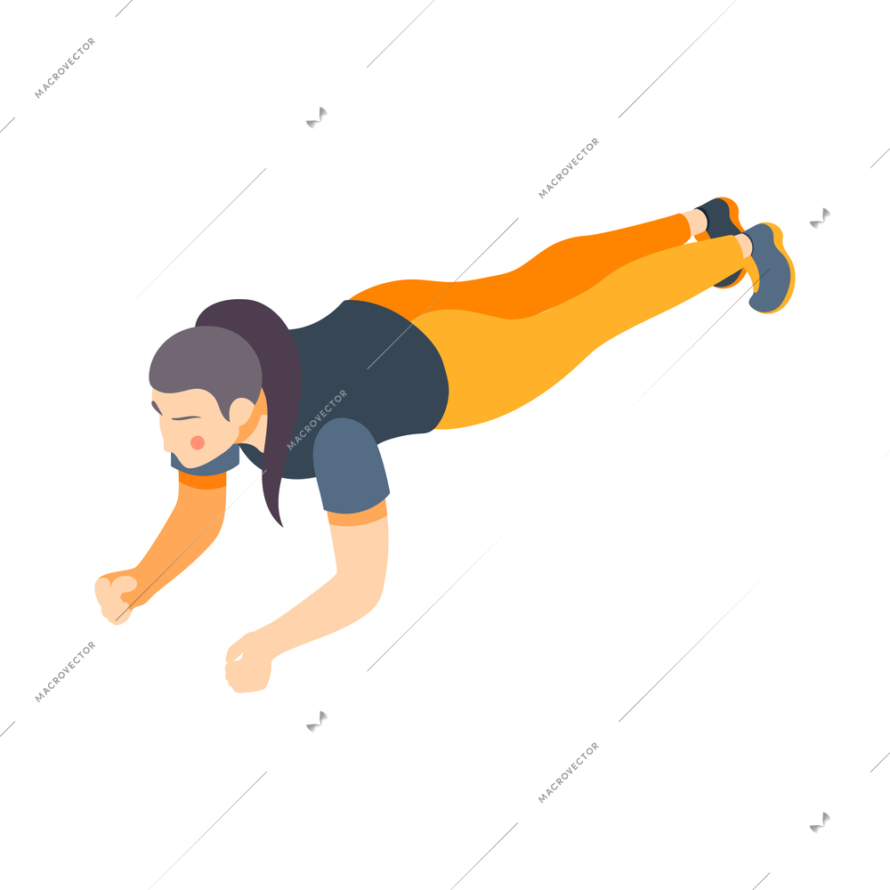 Cardio activity isometric composition with human character in sportswear performing cardio workout vector illustration